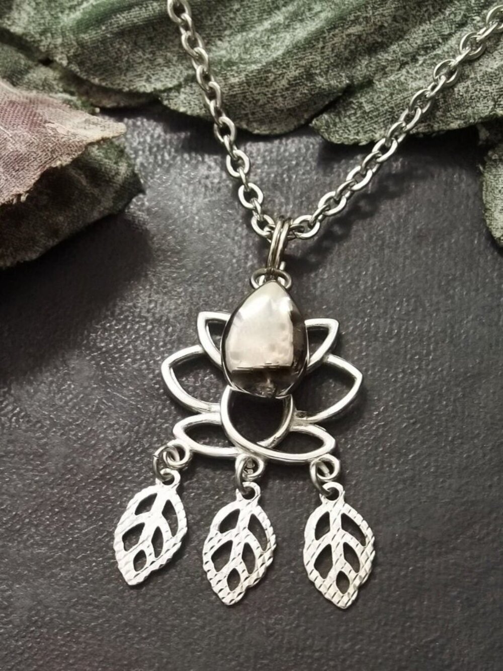 Stainless Steel Lotus Flower Necklace Teardrop Memorial Cremation Urn Pendant
